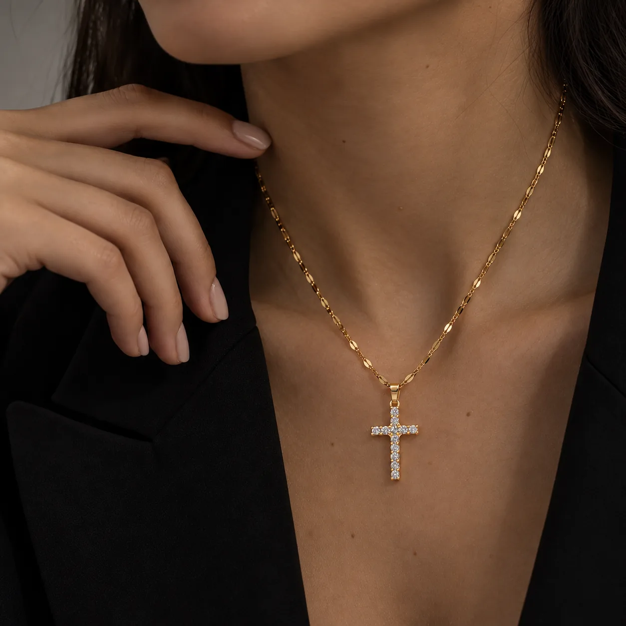 Diamond Cross Necklace Editorial