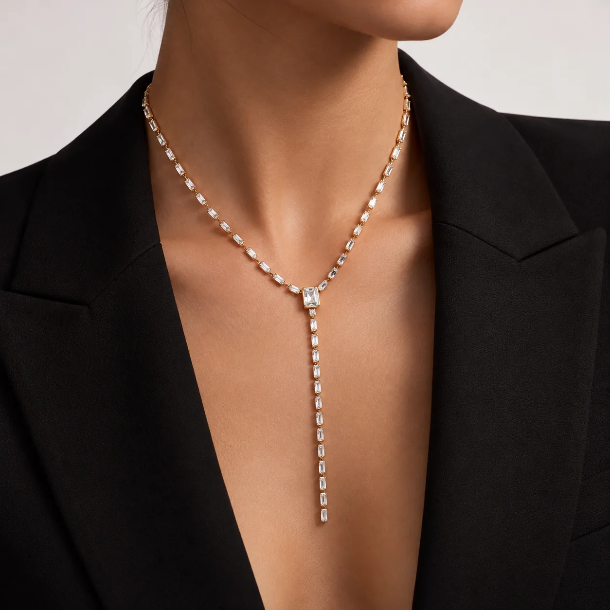 Luxury Gold Y-Lariat Necklace Portrait